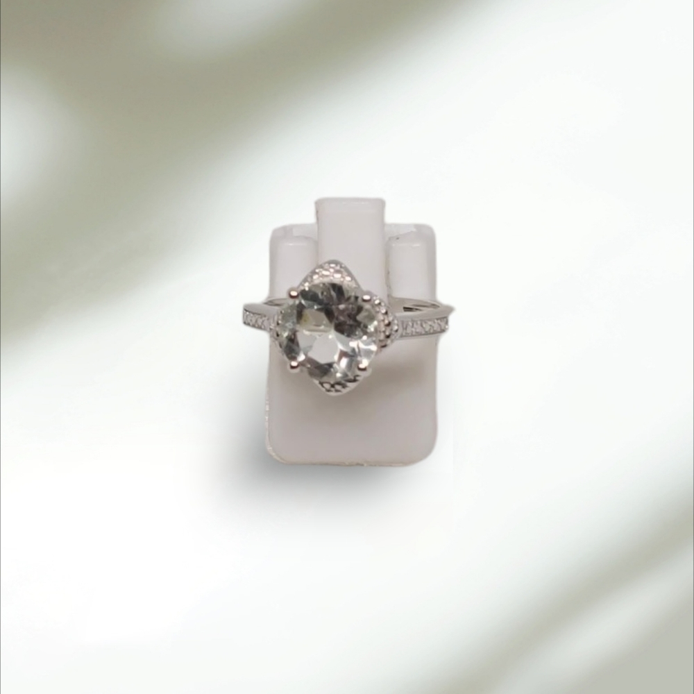 NEW Karis Brazilian Green Amethyst Platinum Plated Ring Size 6